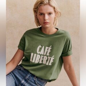 Sezane cafe liberte green tshirt size xs